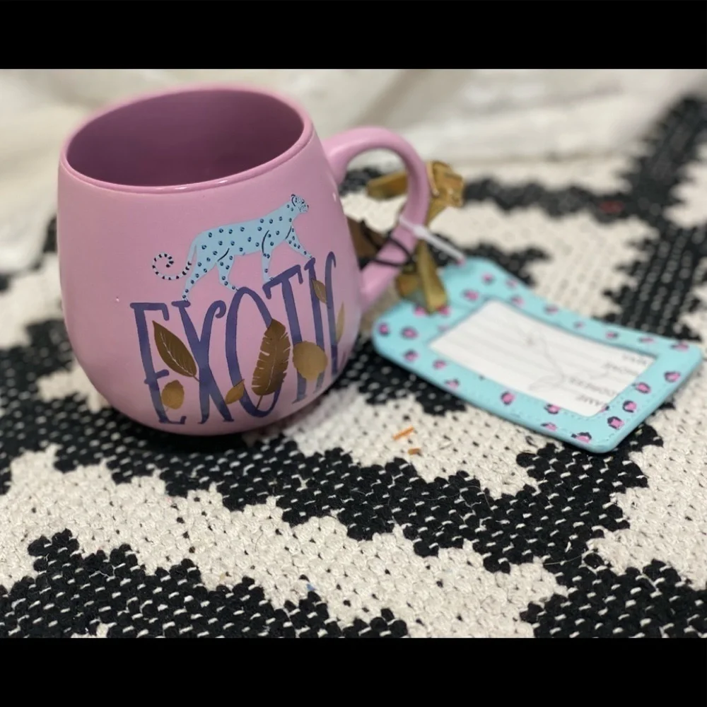 NWOT Exotic purple Jaguar mug with luggage tag by Urban Daisie